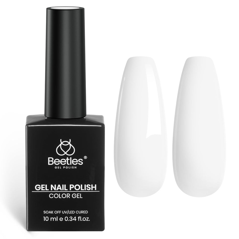 Beetles Gel Polish front bottle showing pure white polish and clear label benefit salon finish