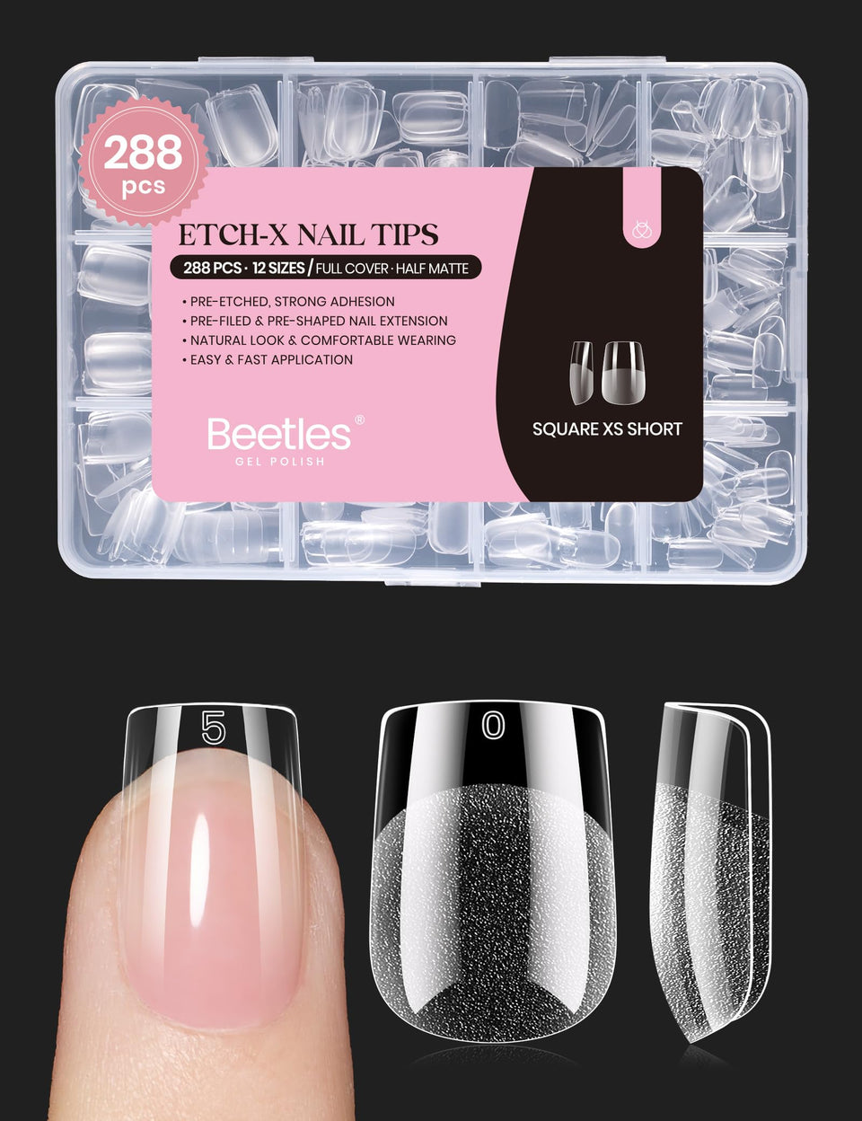Beetles Gel Polish front packaging showing 288-piece kit and benefits