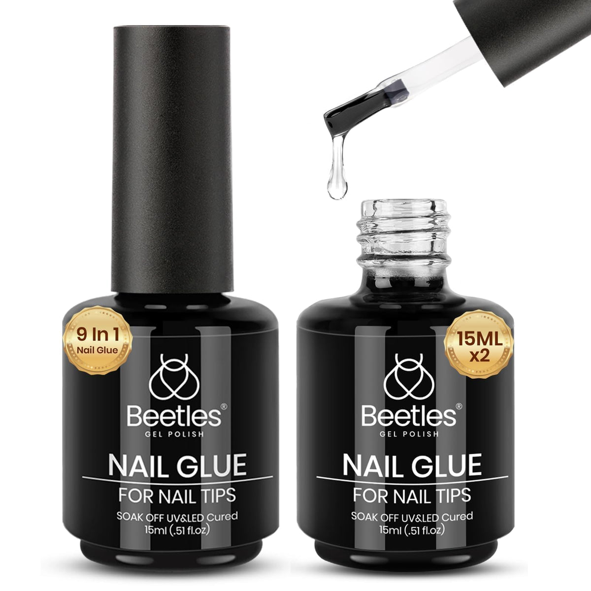 beetles gel polish front packaging showing two 15ml bottles and branding for versatile gel