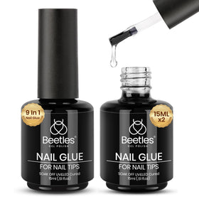 beetles gel polish front packaging showing two 15ml bottles and branding for versatile gel