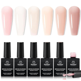 Beetles Gel Polish front packaging showing six nude and pink bottles, ideal starter kit