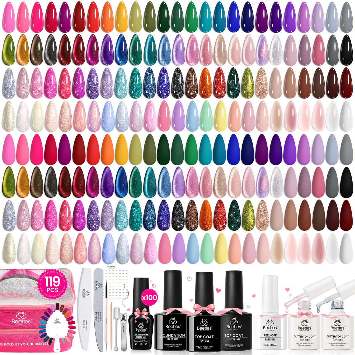 Beetles Gel Polish front packaging showing kit components and variety benefits