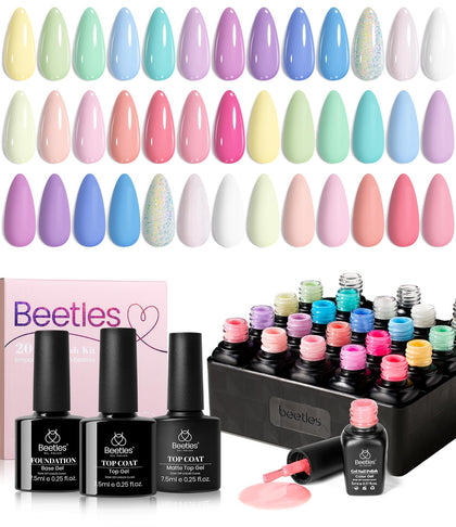 Beetles Gel Polish front packaging showing full 23-piece kit benefits
