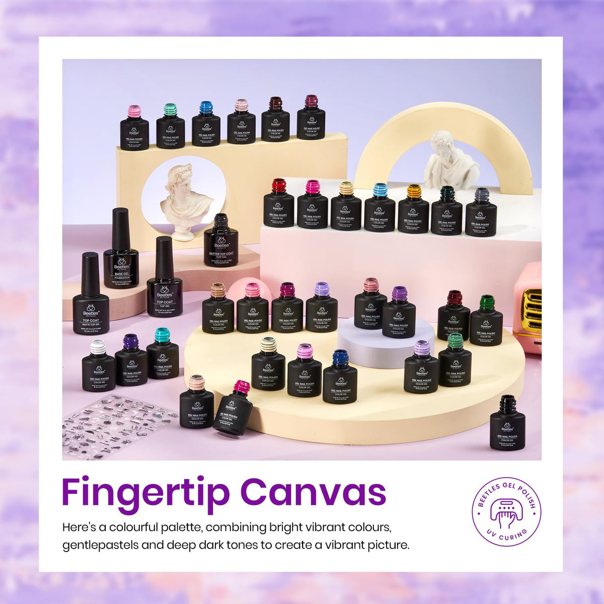 beetles gel polish bottle next to ruler showing true size and travel-friendly benefit