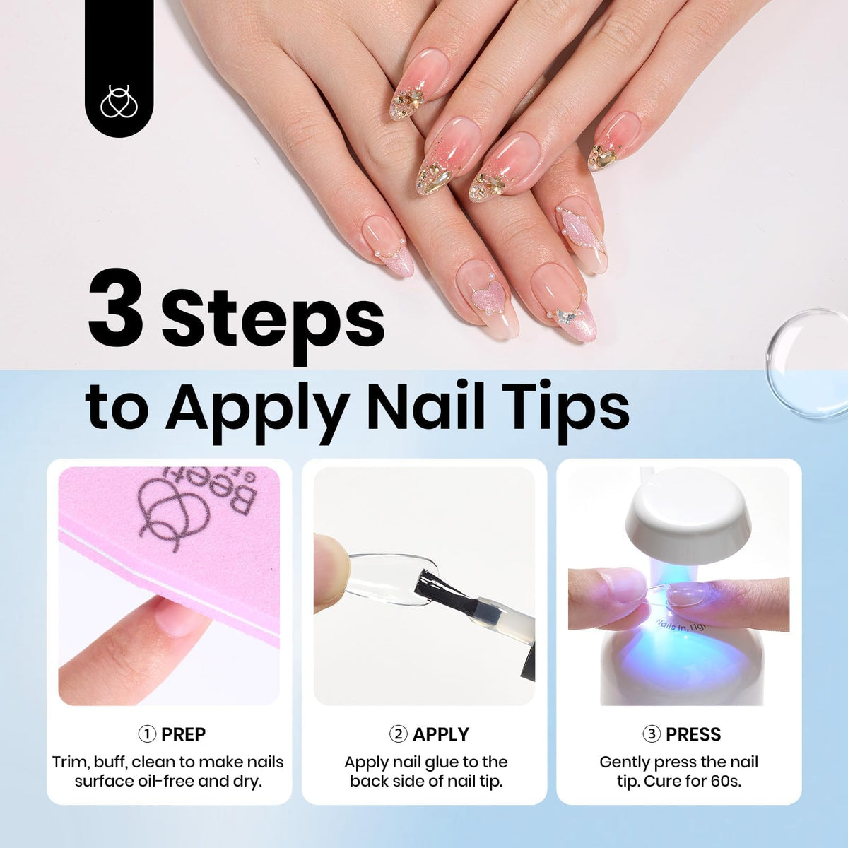 Beetles Gel Polish before-and-after tip bonding showing secure long-lasting adhesion