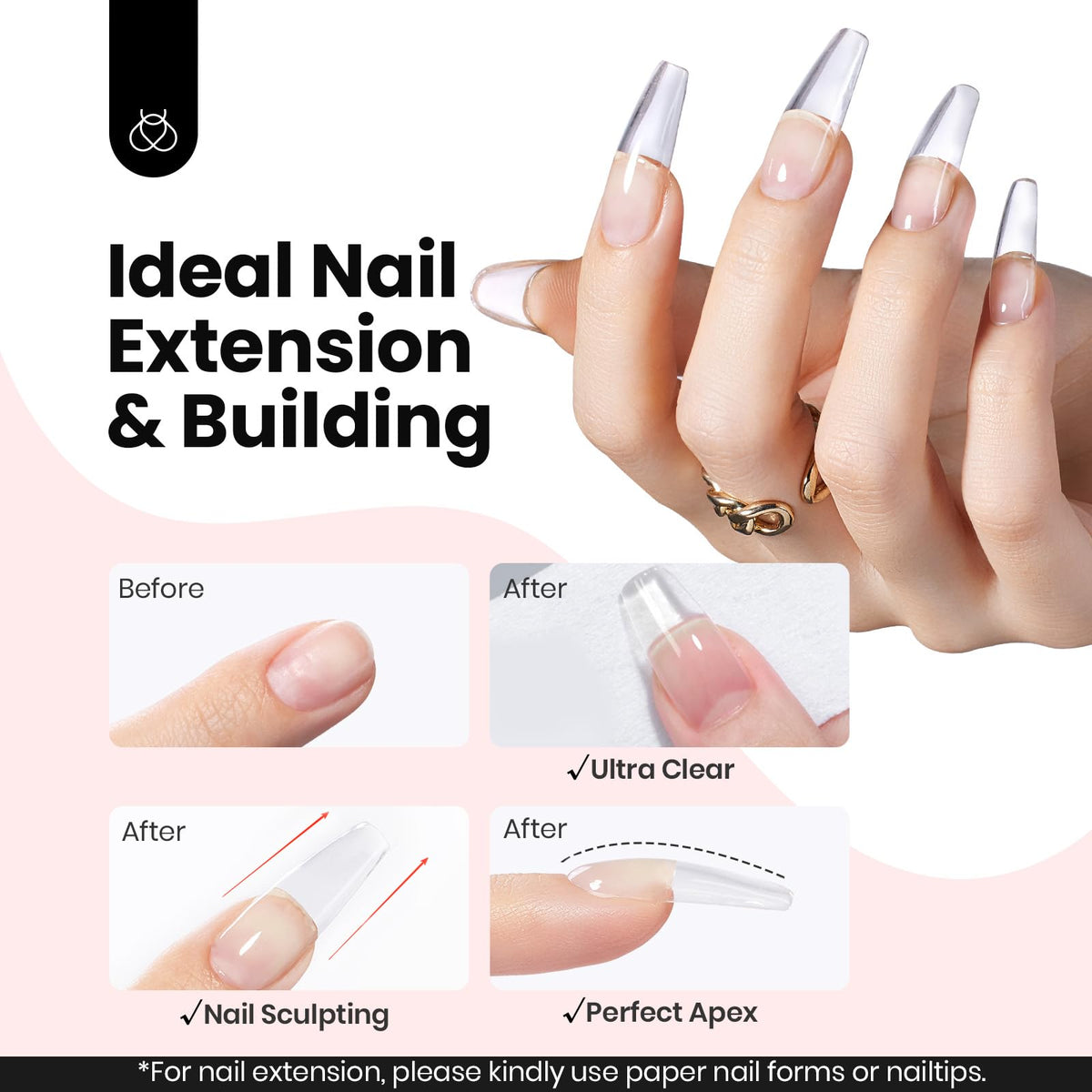 Beetles sculpting gel on paper form demonstrating extension shaping benefit