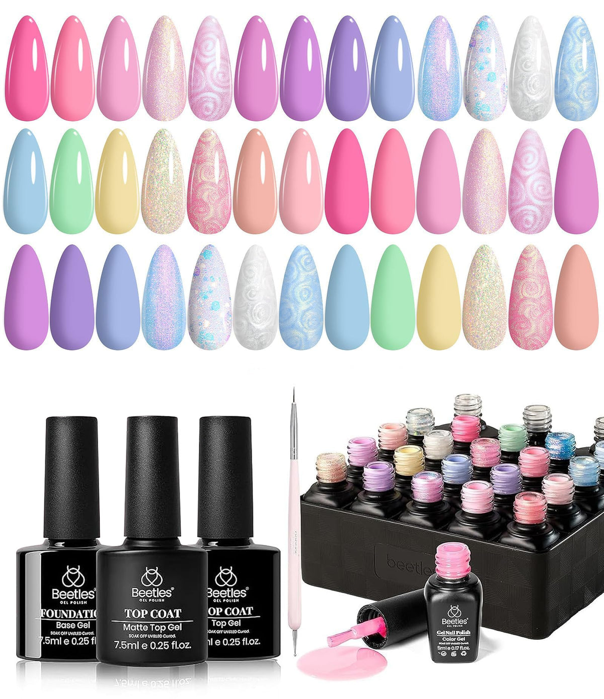 beetles gel polish front packaging showing full kit and benefits
