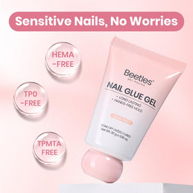 beetles Gel Polish being applied under press-on nail for strong secure hold benefit