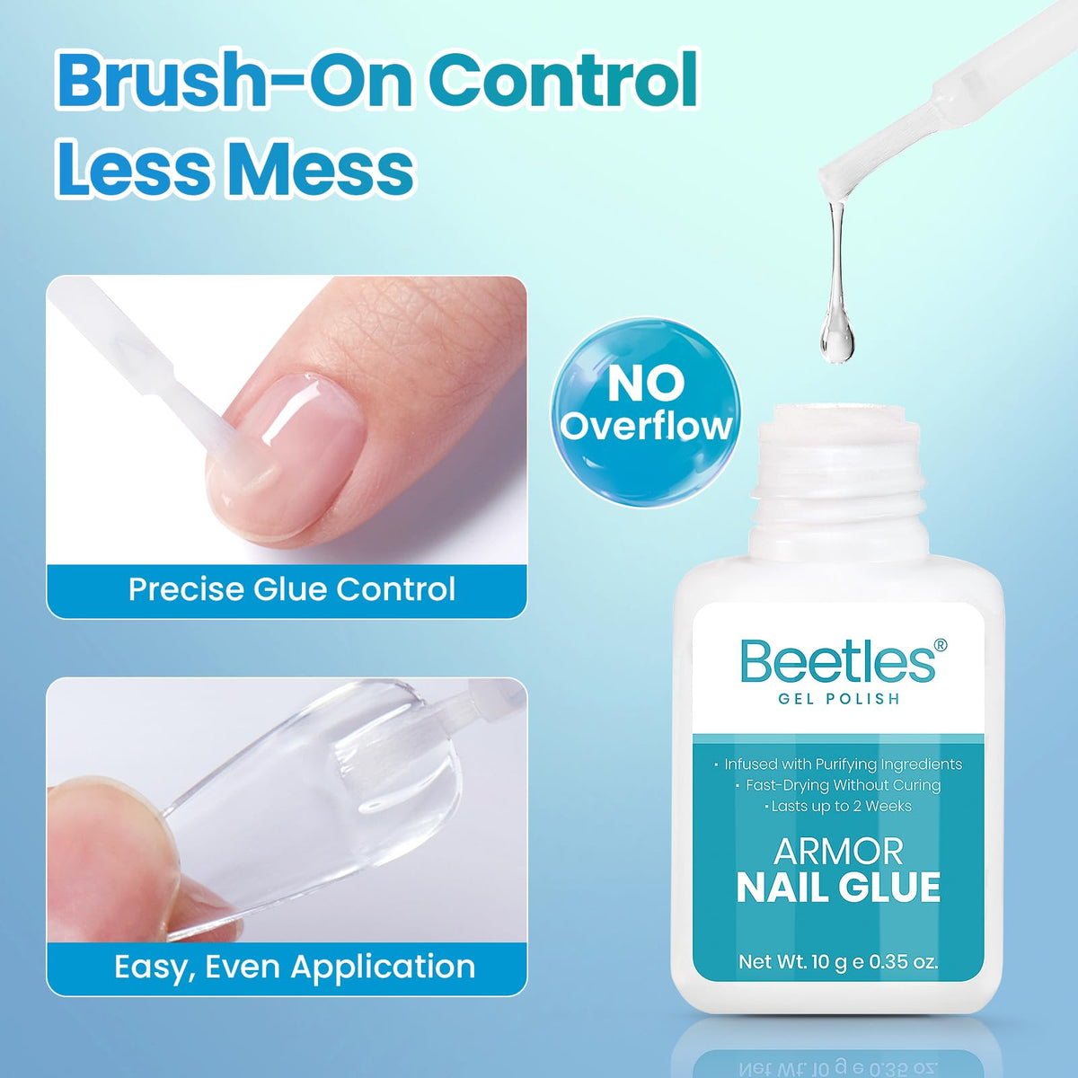 beetles Gel Polish fine brush applicator close-up for precise, mess-free glue placement