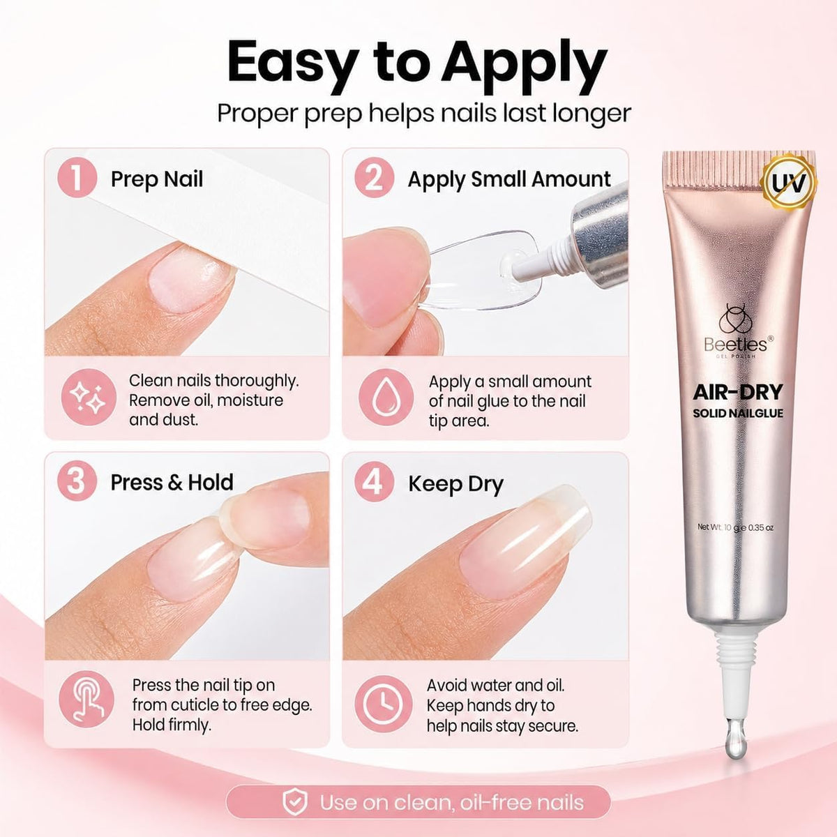 Beetles Gel Polish bonding press-on nail on a hand showing secure hold