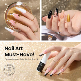 beetles reflective gold liner gel swatch on nail tip showing metallic shine for party designs
