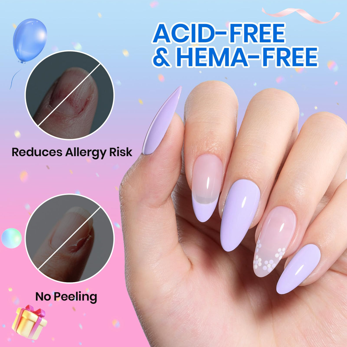 Beetles product in use on natural nail demonstrating step-by-step prep and improved adhesion benefit