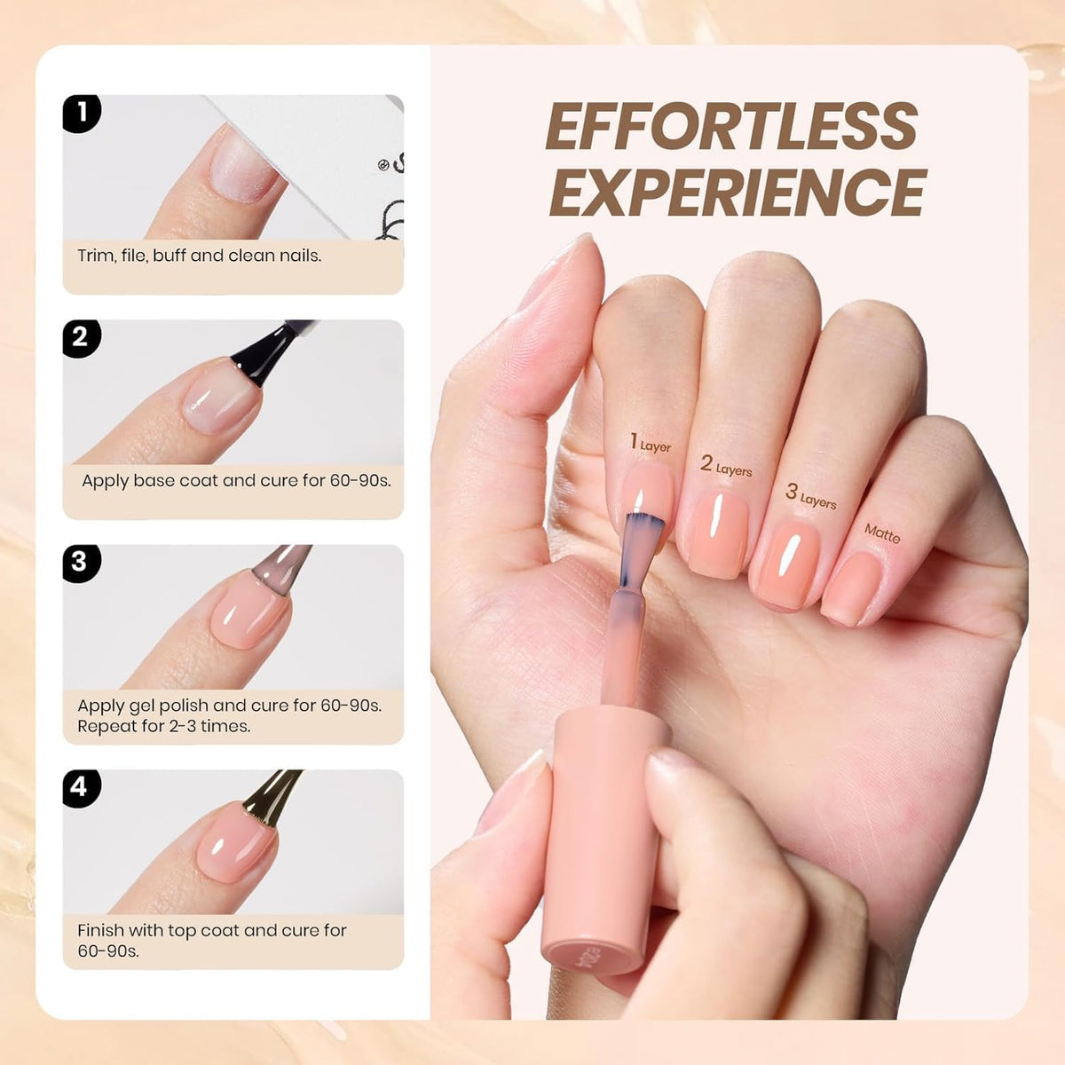 beetles in use french manicure model applying jelly nude for natural elegant tip definition