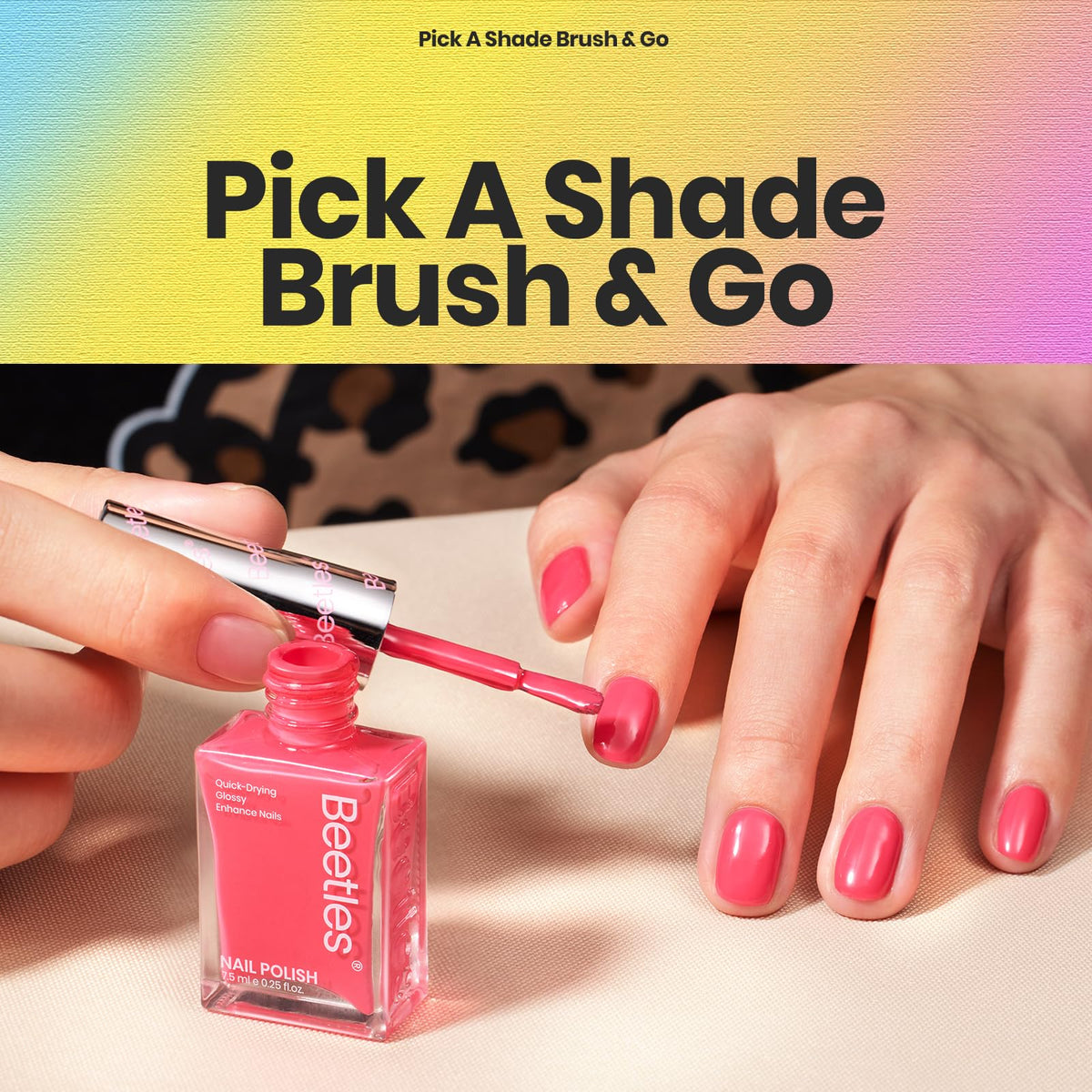 Beetles in-use manicure on hands illustrating quick-dry, salon-looking shine