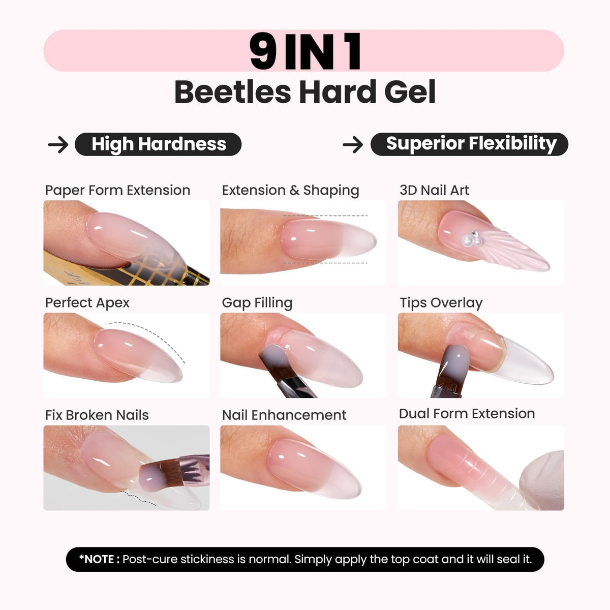 Beetles gel being applied to a nail for strong extension benefit