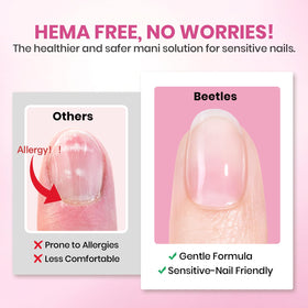 Beetles Gel Polish application scene with press-on tip being applied precisely