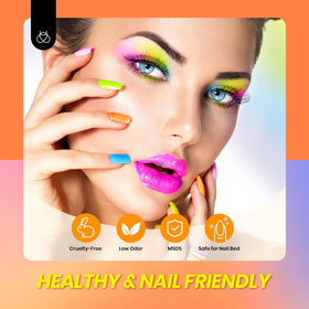Beetles French nail style created with sheer neon layers and clean tips