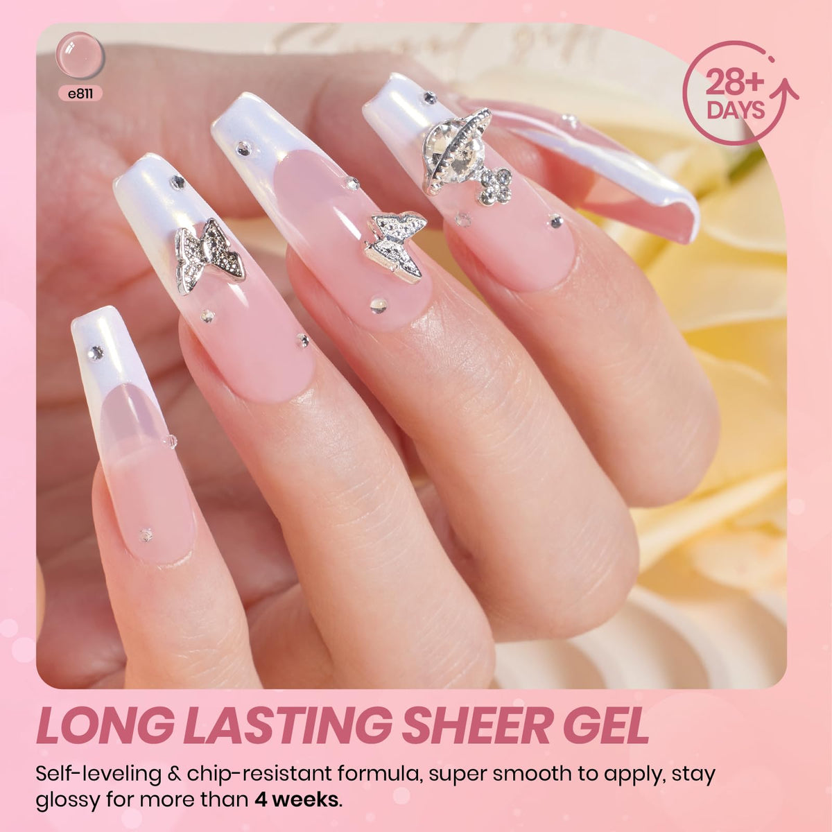 beetles Gel Polish applied on nails for soft French tips, elegant finish