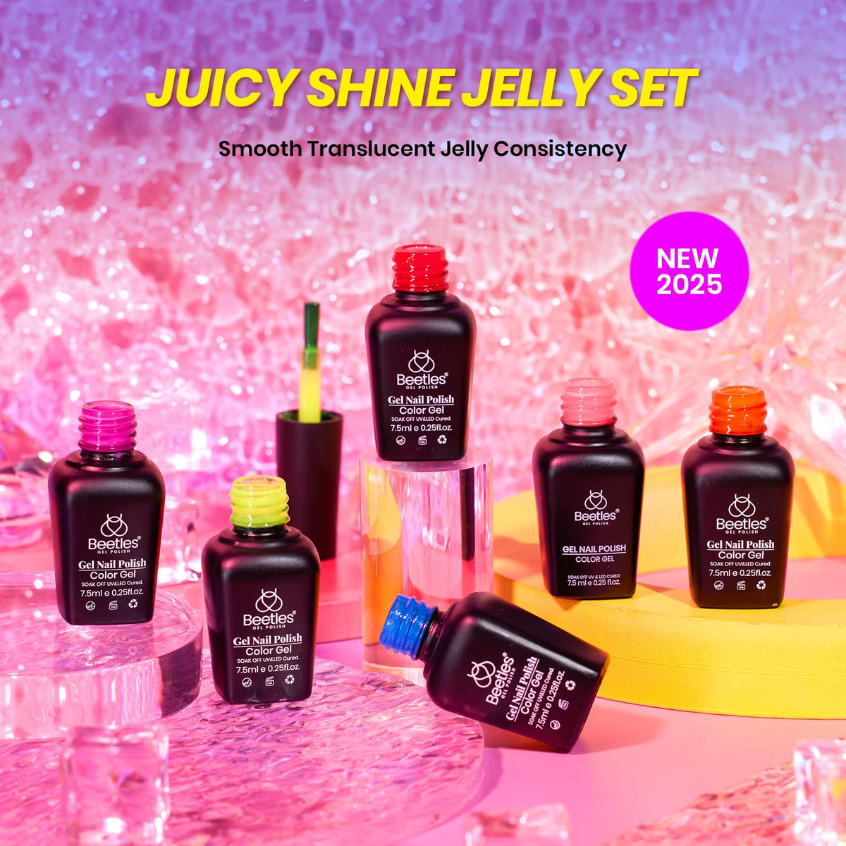 Beetles lifestyle image of neon jelly nails paired with summer outfit