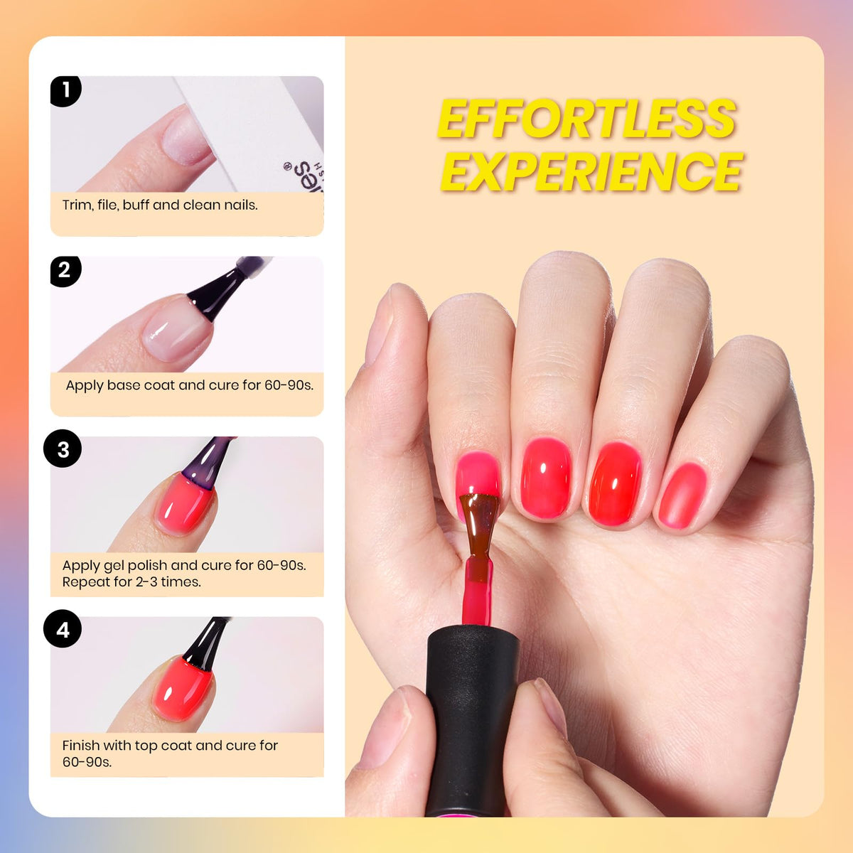 Beetles nails in use with neon jelly manicure highlighting glossy finish