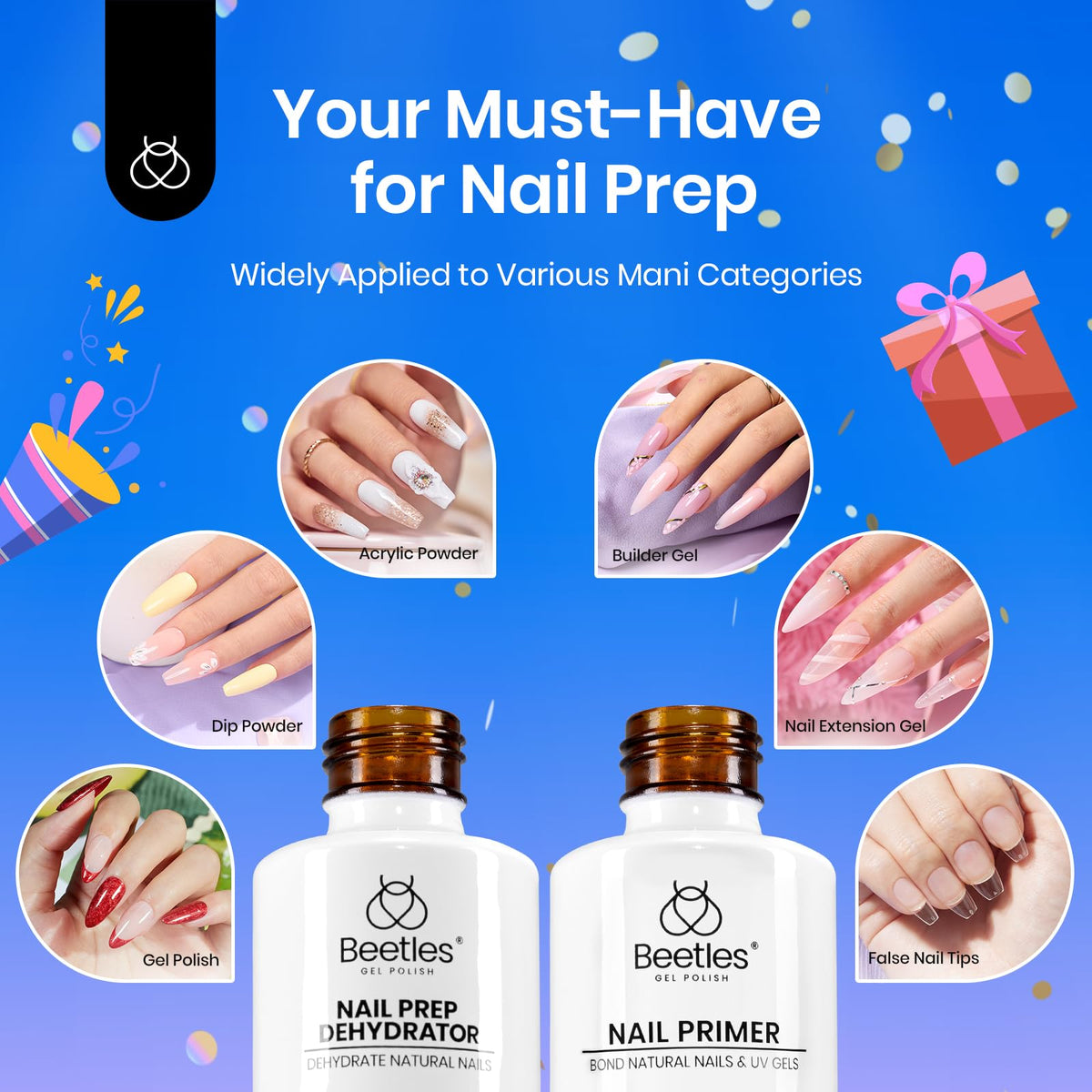 Beetles label close-up highlighting HEMA-free formula for gentler nail care