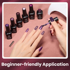 beetles lamp curing nails in home setup, emphasizes fast UV/LED curing and professional results
