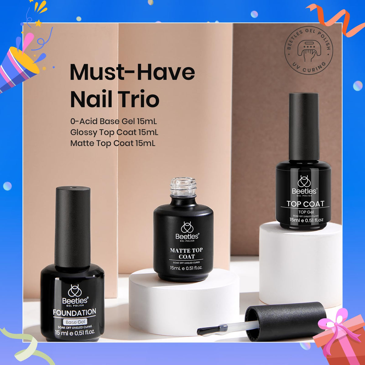 beetles finished manicure lifestyle image showing glossy and matte finishes for style versatility