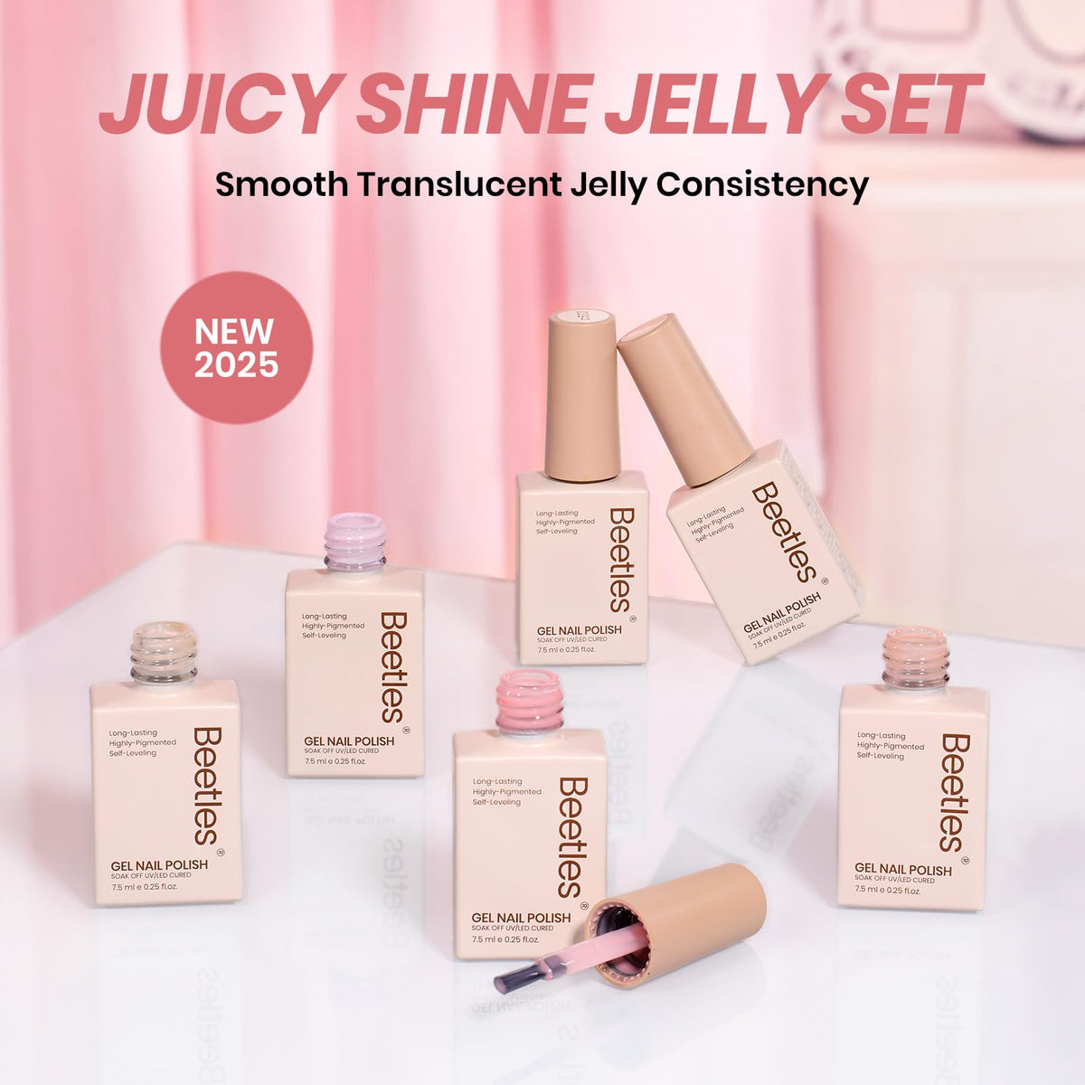 beetles Gel Polish lifestyle flatlay with pastel props showing everyday elegant manicure