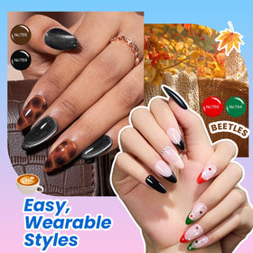 beetles hands modeling finished manicure demonstrating vibrant professional results