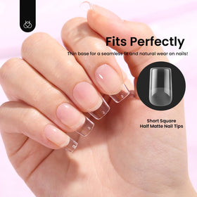 beetles styled hands wearing short square tips showcasing polished look benefit