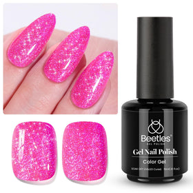 Beetles finished manicure in party setting showcasing dazzling sparkle