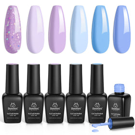 beetles lifestyle scene with pastel manicure dressed for spring outfit