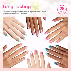 beetles lifestyle spring nails on hands outdoors, highlighting seasonal pastel styling