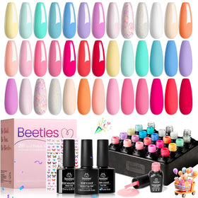 beetles lifestyle summer manicure scene displaying finished nails and wearable pastel look