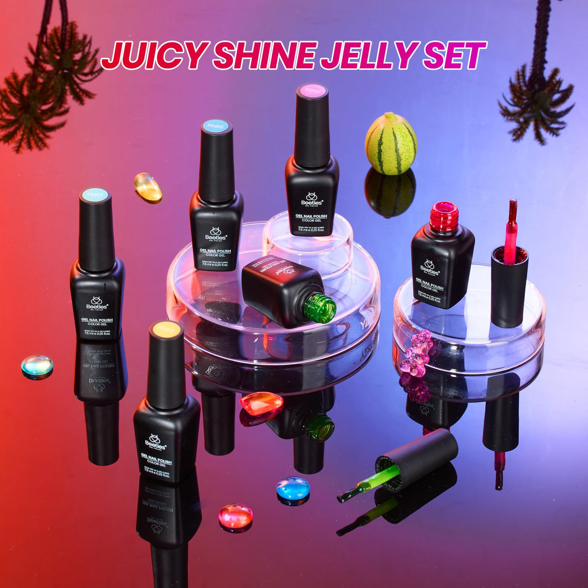 Beetles summer manicure in lifestyle scene demonstrating bright, tropical jelly nail looks