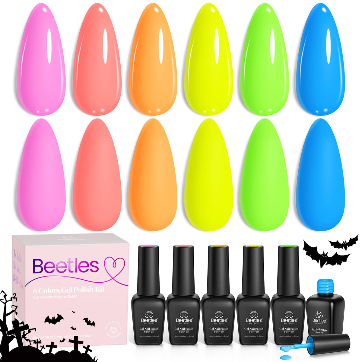 Beetles lifestyle shot of summer party nails showing neon polish impact and photo-ready shine