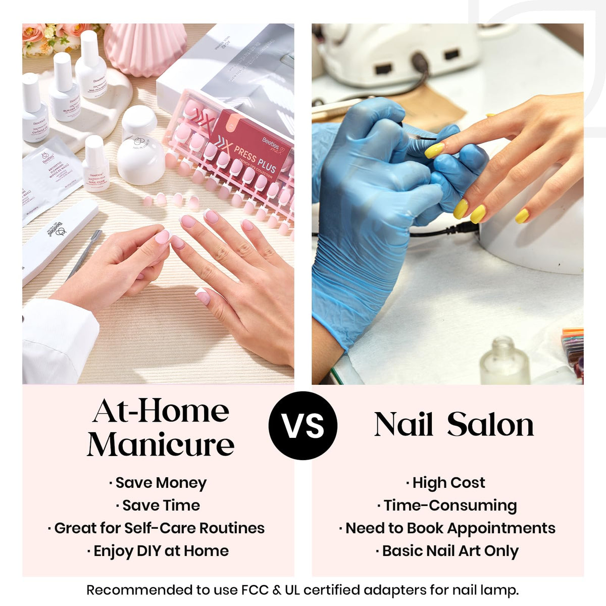 beetles lifestyle shot of woman wearing finished French almond nails