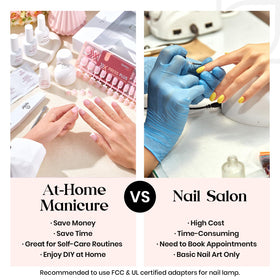 beetles lifestyle shot of woman wearing finished French almond nails
