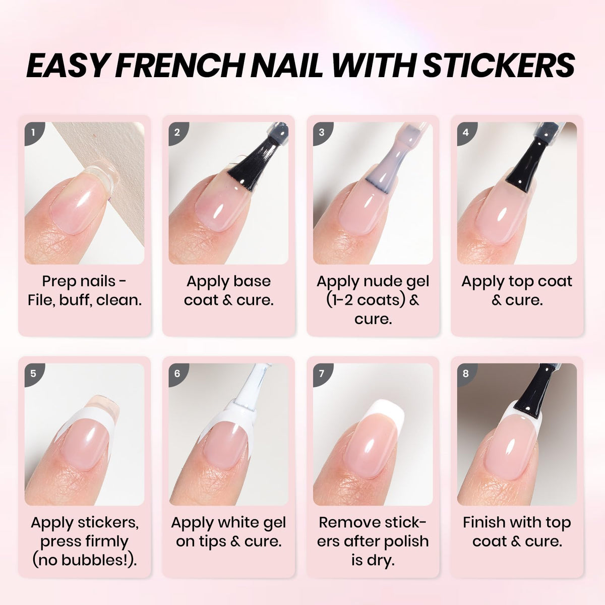 Beetles Gel Polish in-use photo applying sticker guide for faster, neater French tips