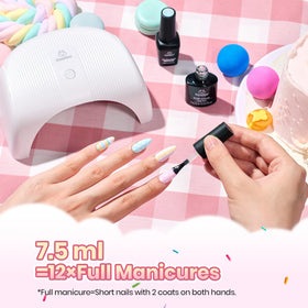 beetles gel polish manicure lifestyle hand holding macaron showcasing trendy summer look