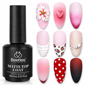 Beetles matte gel top coat front bottle shows brand and matte finish protection