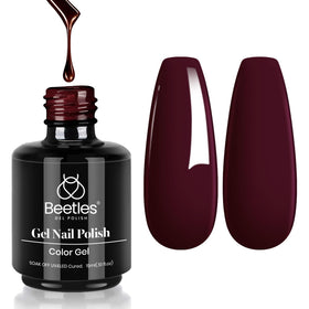 Beetles Gel Polish front packaging showing merlot wine color and 15ml size