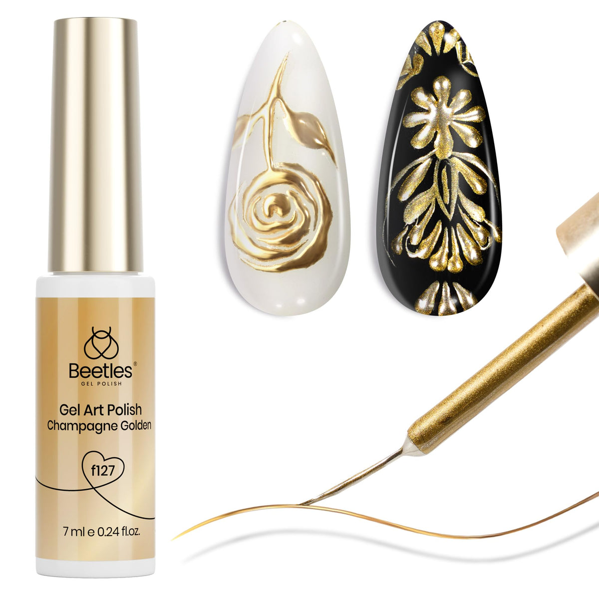 Beetles metallic gold gel liner front packaging showing product and label benefit