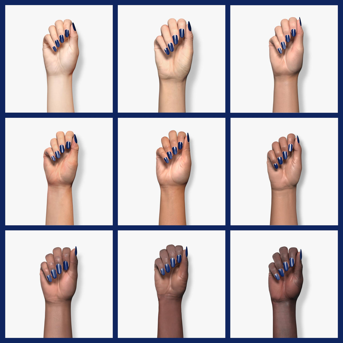 Beetles Gel Polish cured nails swatch on hand showing deep blue shine and long-lasting wear