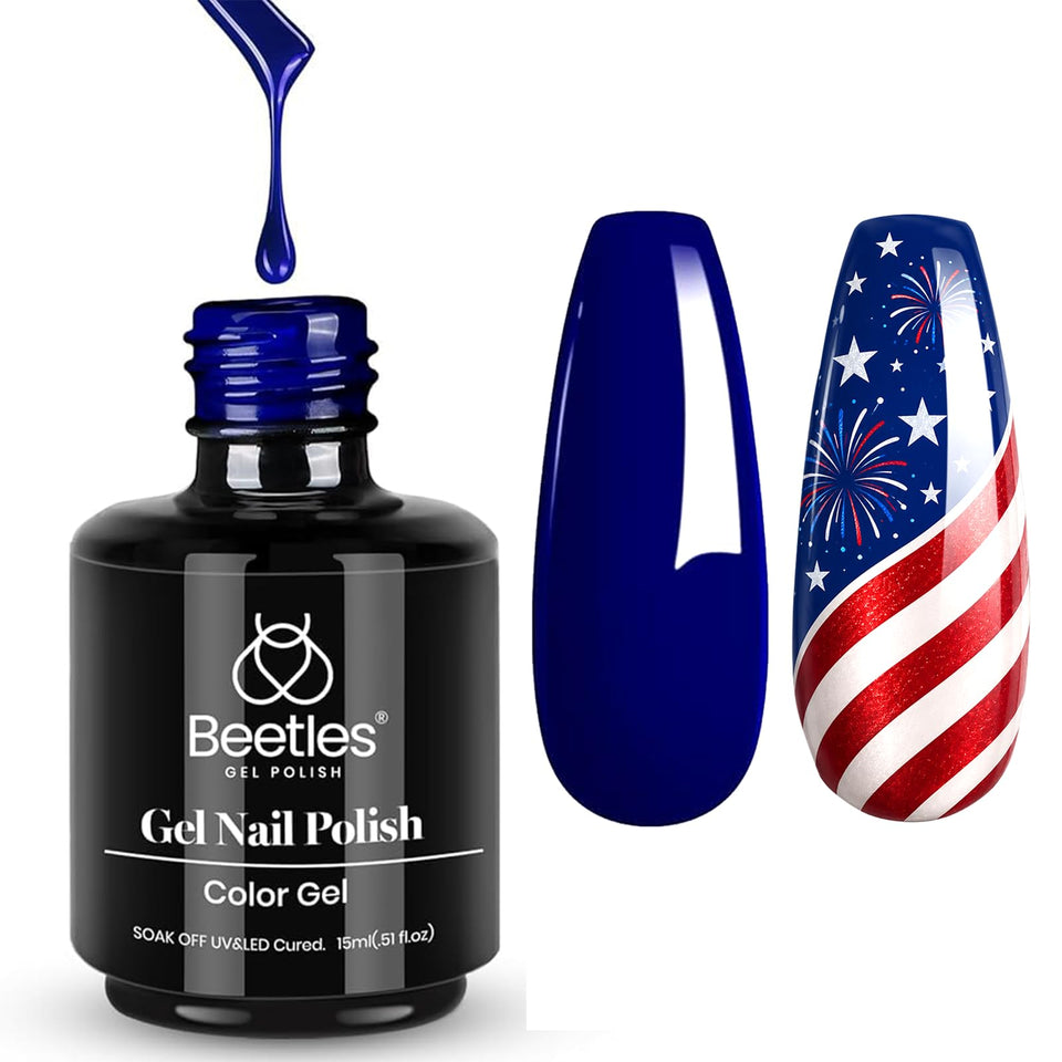 beetles bottle front image showing deep navy polish and clear label benefit long wear
