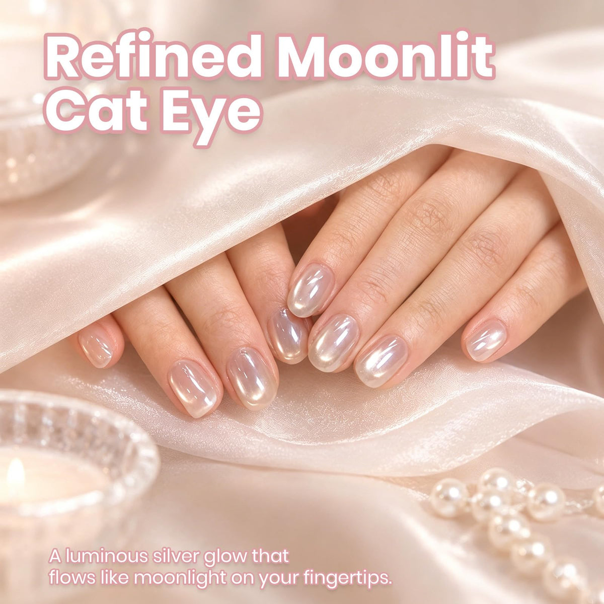 beetles Gel Polish magnetic wand forming a silver cat-eye stripe for dramatic effect