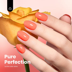 Beetles Na5672 swatch on nail wheel demonstrating true neon coral payoff