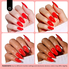 Beetles red nails with glitter accent showing vibrant color compatibility