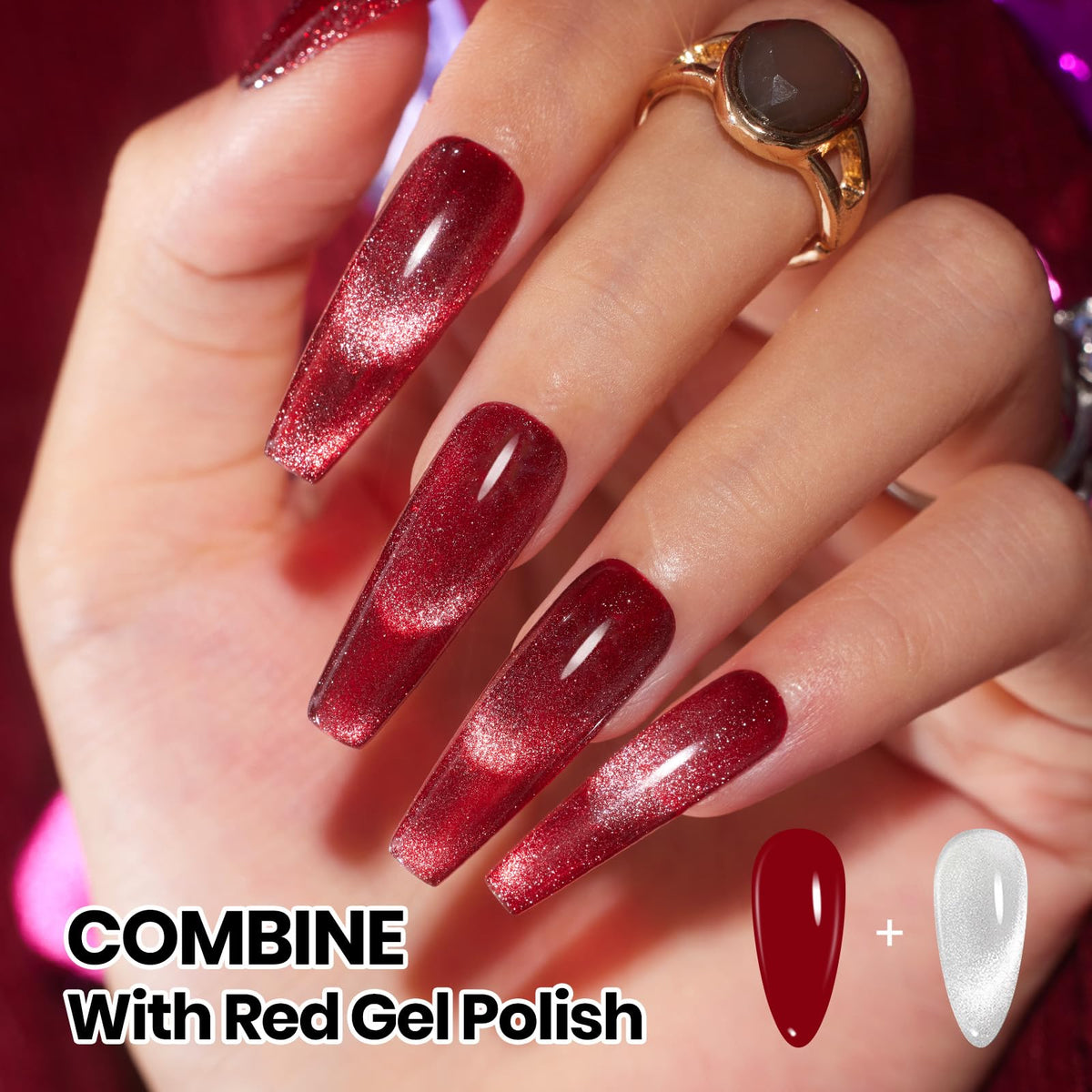 Close up Beetles cat eye effect on nail showcasing defined reflective line benefit