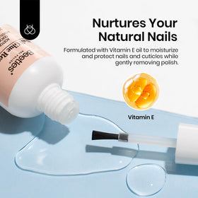 Beetles product on vanity with nails and tools showing at-home removal setup